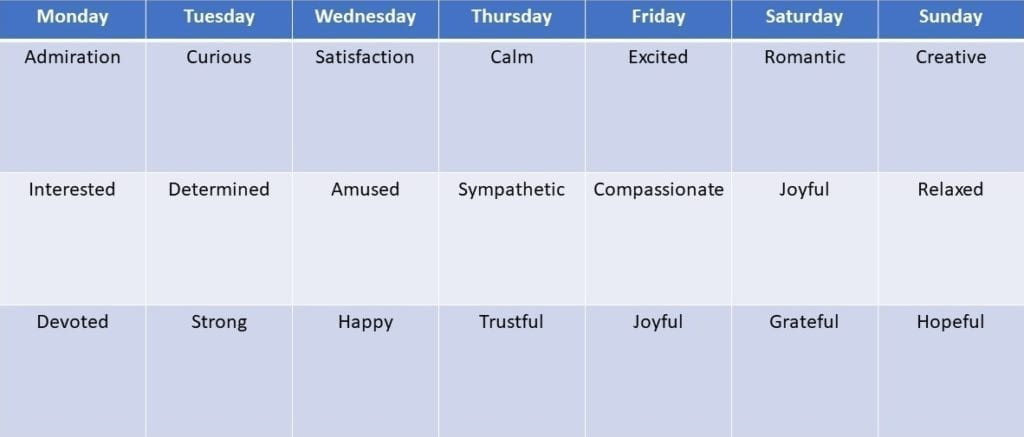 calendar of feelings