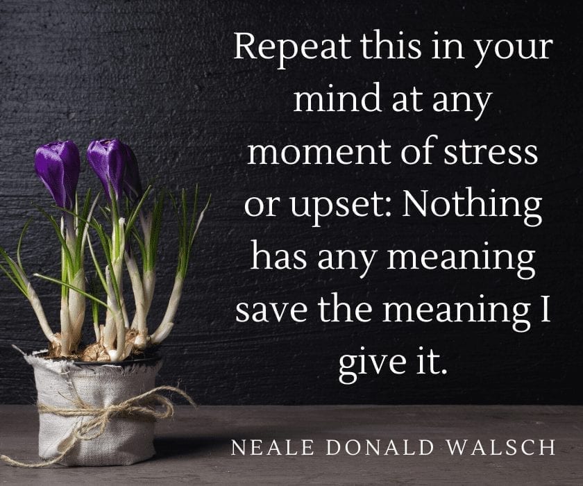 Repeat this in your mind at any moment of stress or upset: Nothing has any meaning save the meaning I give it.